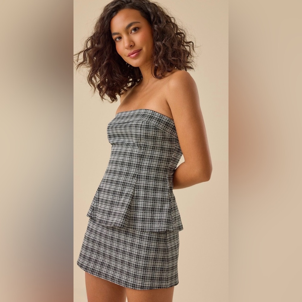 Allie Plaid Mini Skort and Strapless Top SET